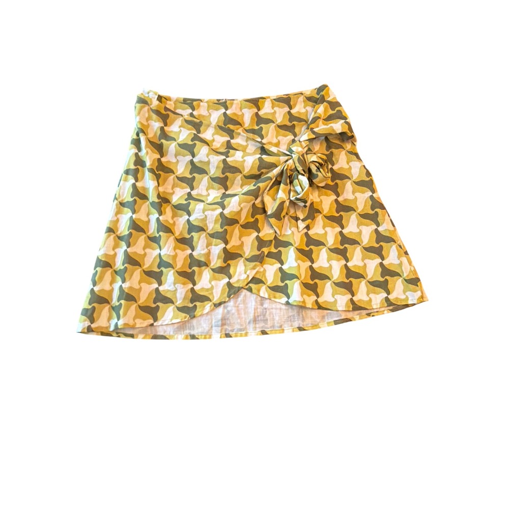 Palmacea Swimwear Skirt Yellow Green Geometric Sarong Wrap Mini Cover Up Small